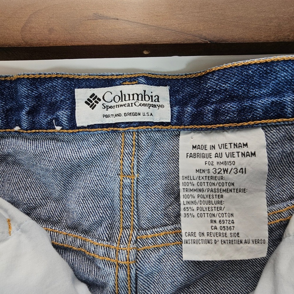 Y2K Columbia Field Jeans Mens 32x34 Blue Tan Canvas Brush Guard Hunting Work. - Picture 7 of 11